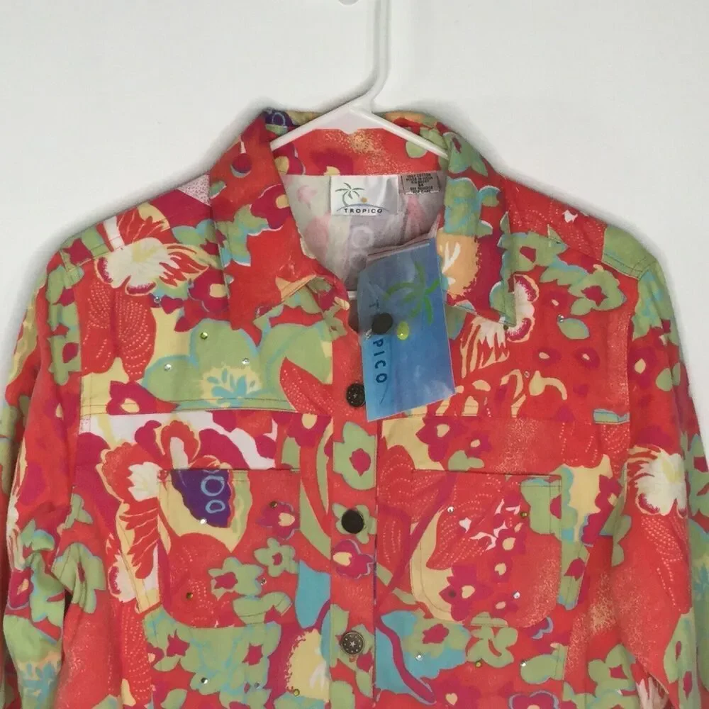 Tropico Women's Denim Jacket Multi Floral Size Medium NEW